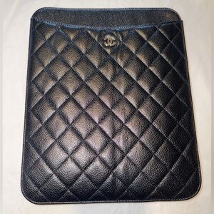 Chanel iPad cover black caviar silver hardware timeless